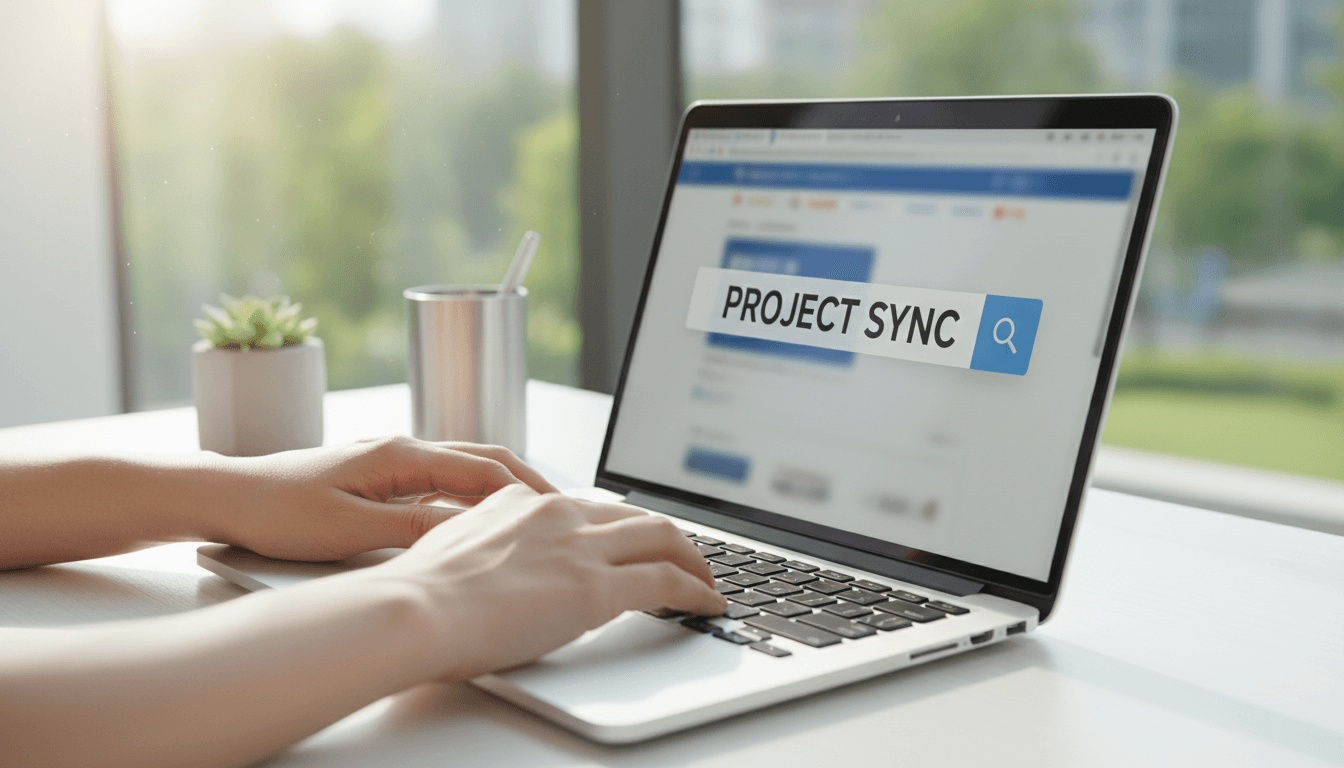 Hands typing a provider name into a laptop search field