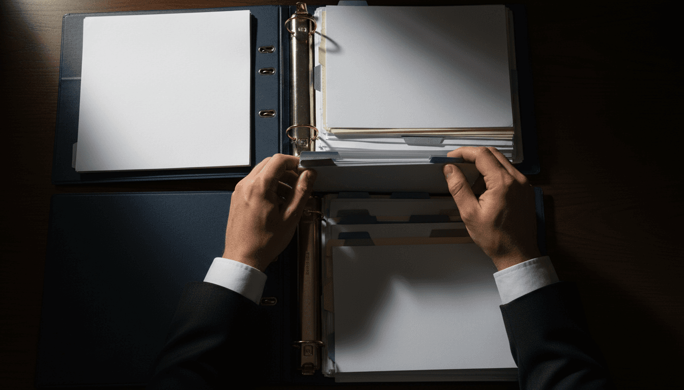 Close-up of organized veteran disability evidence files and medical records
