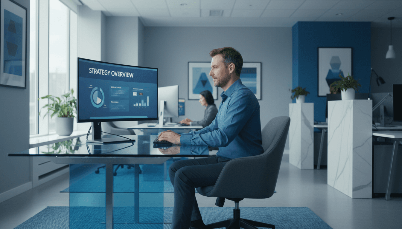 Professional consultant working on a computer in an office