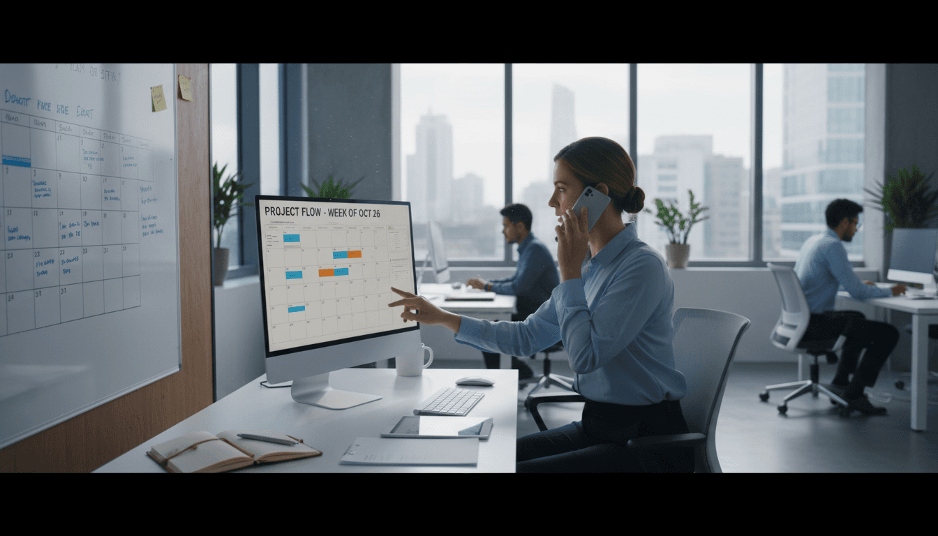 Coordinator scheduling a medical exam at a bright office desk