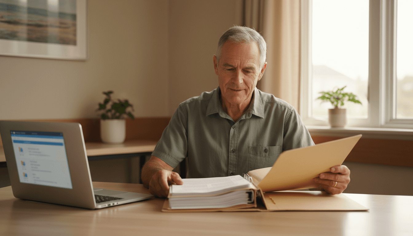 Professional reviewing claim documents at a desk